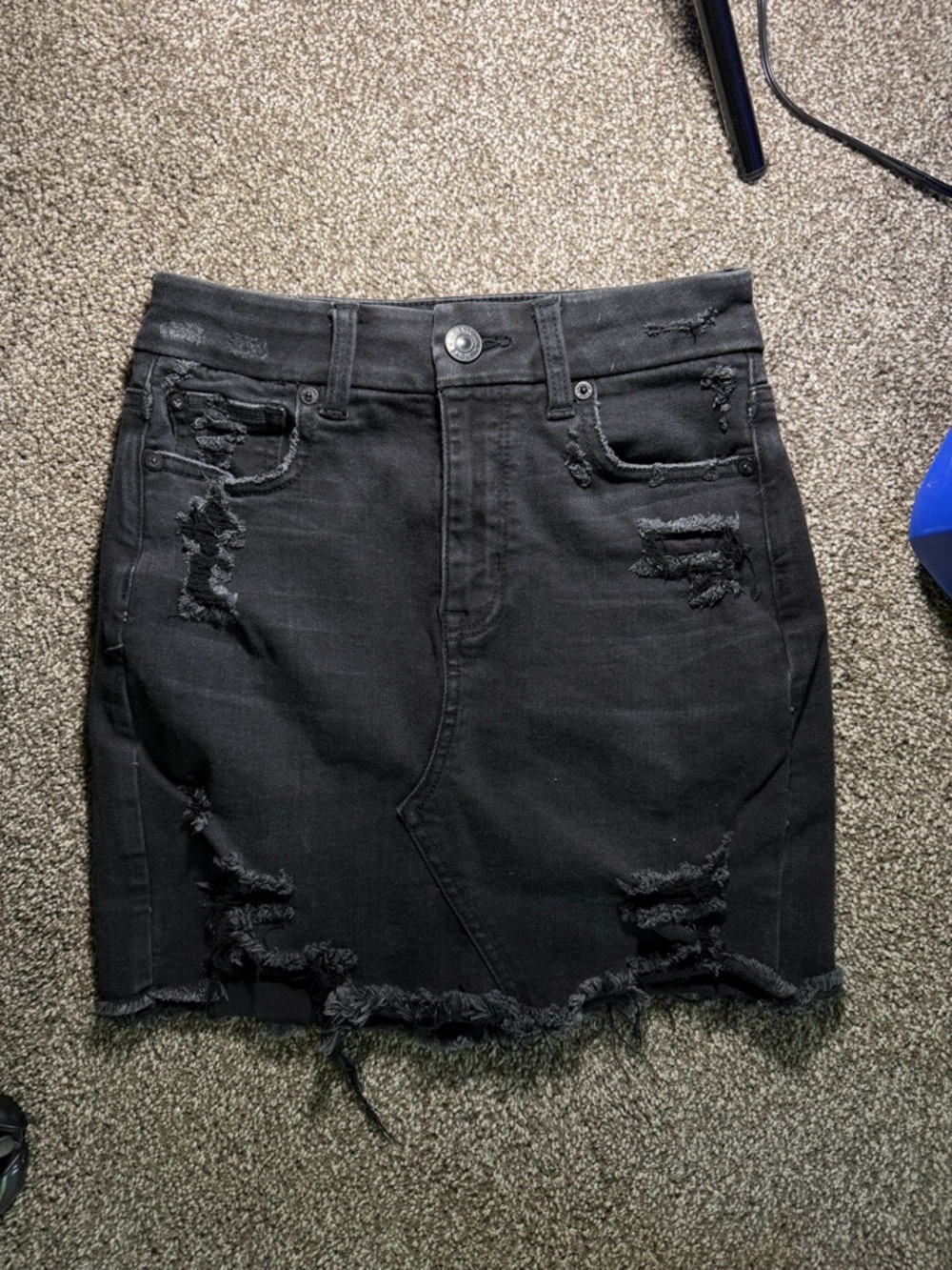 American Eagle Outfitters Black Distressed Denim Mini Skirt